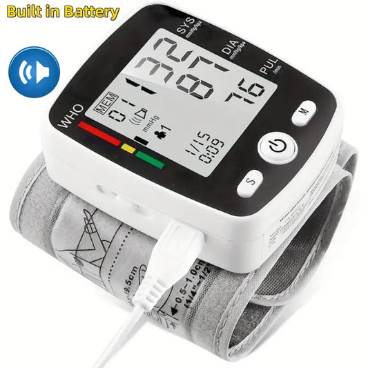 Portable Rechargeable Digital Blood Pressure Monitor with LCD Display, 2 X 99 Readings Memory for Home & Health Monitoring (Built-In Lithium Battery)