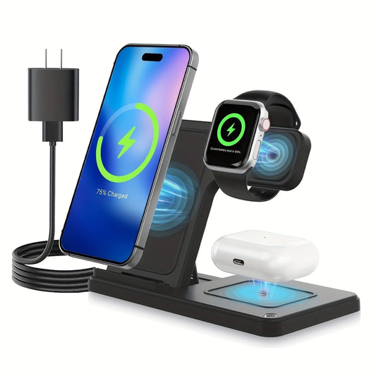 Wireless Charger, Magnetic Fast Charging Stand Compatible with Iphone 16 15 14 13 12 11 Pro Max plus XS XR X 8, for Apple Watch 9 8 7 6 5 4 3 2 SE, for Airpods 3 2 Pro, 3 in 1 Charging Station