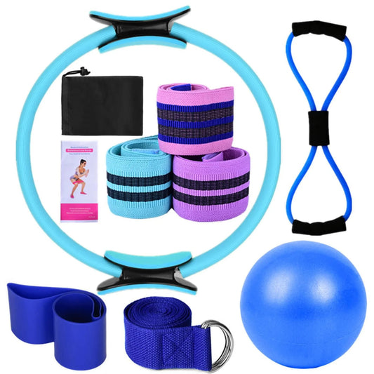 Pilates Essentials Kit for Women,Pilates Kit,Pilates Ring,Yoga Sets for Women Pilates at Home Equipment Pilates Magics Ring Booty Bands for Working Out(Blue 14.57*14.57*2.36In)From