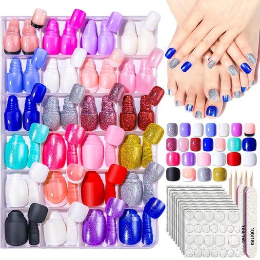 24 Color Press on Nails, 12 Color Press on Nails for Fingernail, 12 Color Press on Toenails for Feet, Press on Nails Short with Press on Toenails Short Kit. Natural Fit Lightweight Fake Nails