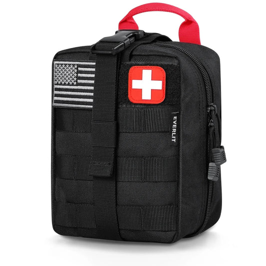 Survival First Aid Kit 250 Pieces Molle Pouch Survival Kit Outdoor Gear Emergency Kits (BLACK)